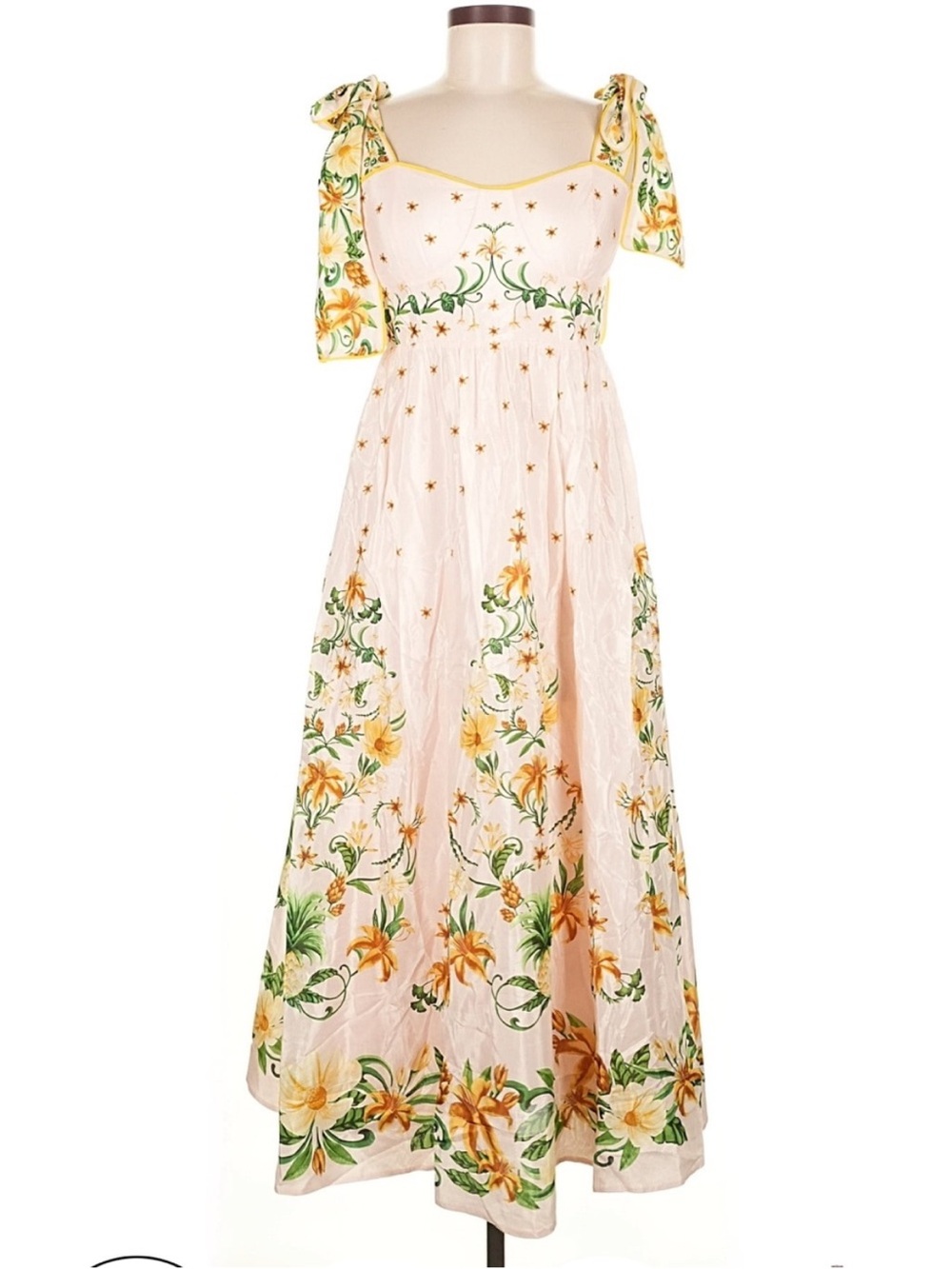 Farm Rio Pink Botanical Beauty Shoulder Bow Midi Dress M - Picture 5 of 16